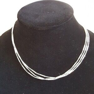 Liz Claiborne 3 Strand Silver Tone Necklace Signed 16-18"